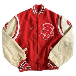 Throwback Vintage Letterman Jacket -
Classic Red & White